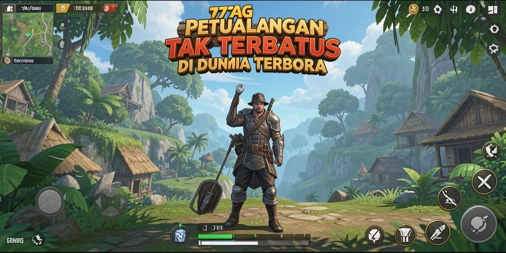 Tangkapan layar utama menunjukkan petualangan seru di dunia terbuka.
