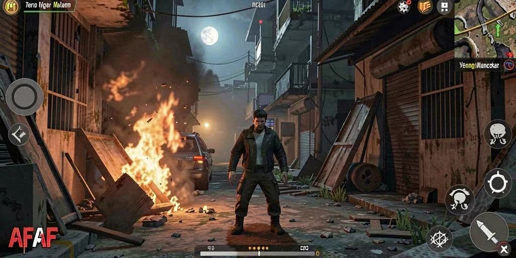 Tangkapan layar utama AFAF menampilkan suasana mencekam dan gameplay horor.