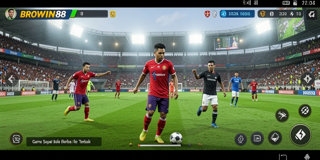 Screenshot gameplay BROWIN88 yang mendebarkan di lapangan sepak bola.
