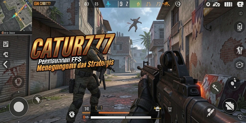 Screenshot gameplay intens dari CATUR777 dengan aksi FPS yang mendebarkan.