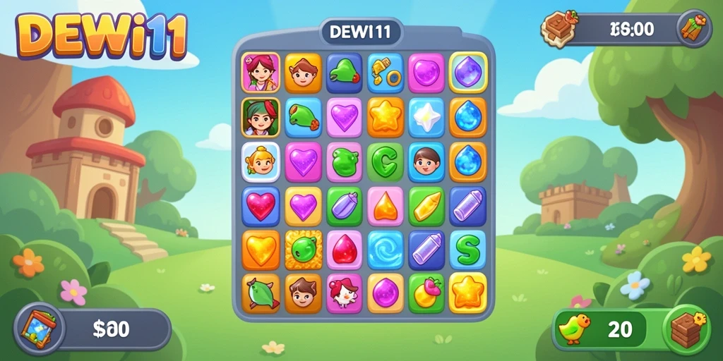 Tampilan gameplay DEWI11 yang seru dengan grafis match-3 yang menarik.