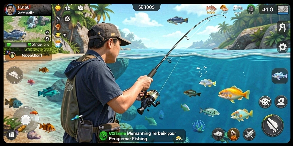 Screenshot gameplay FB168 menunjukkan aksi memancing yang seru dan menantang.
