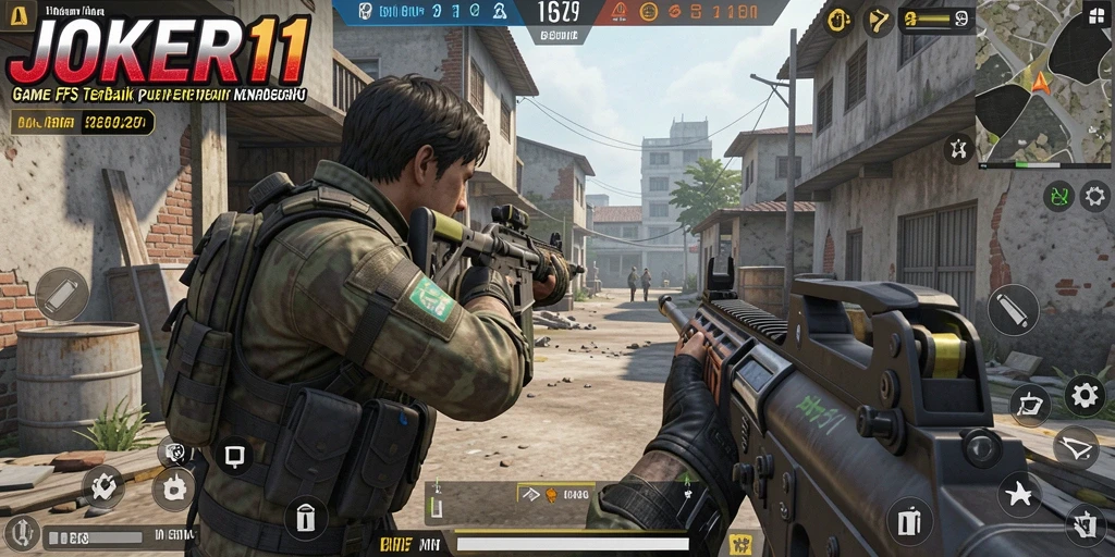 Screenshot utama JOKER11 menunjukkan gameplay menembak yang menegangkan.
