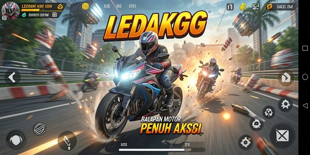 Gameplay LEDAKGG yang mendebarkan dalam balapan motor.