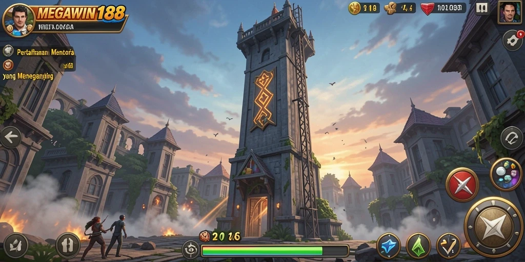 Tampilan gameplay seru dari MEGAWIN188 dalam pertahanan menara.