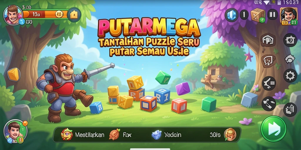 Tampilan gameplay PUTARMEGA yang menantang dengan grafis berwarna-warni.