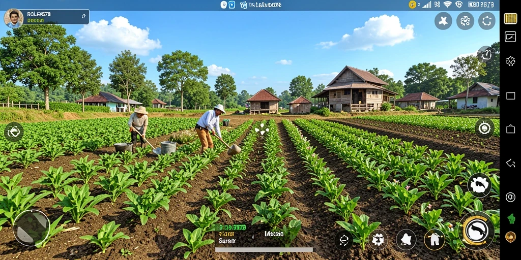 Tampilan aksi bertani yang menarik dan penuh warna.