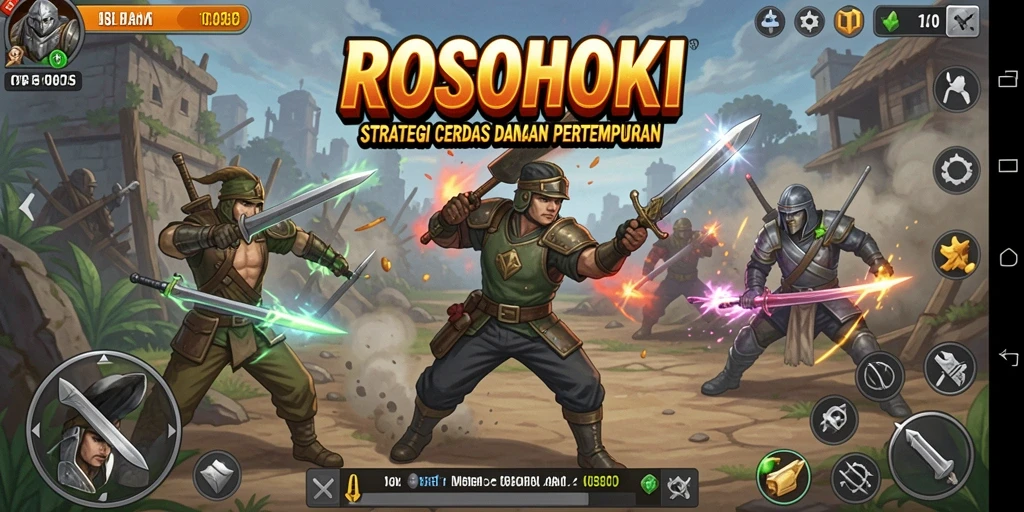 Screenshot ROSOHOKI menampilkan pertempuran strategi yang intens dan menarik.