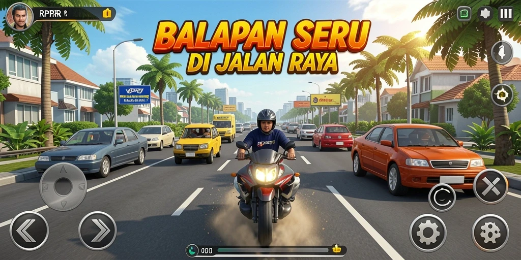 Gameplay seru RPRR saat balapan di trek menantang.