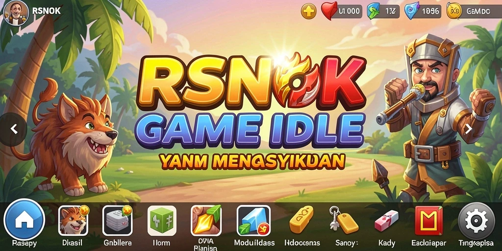 Screenshot gameplay RSNOK menunjukkan karakter sedang mengumpulkan sumber daya.