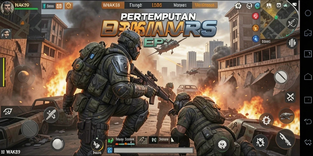 Screenshot WAK89 menampilkan aksi tembak-menembak yang intens dalam pertempuran FPS.