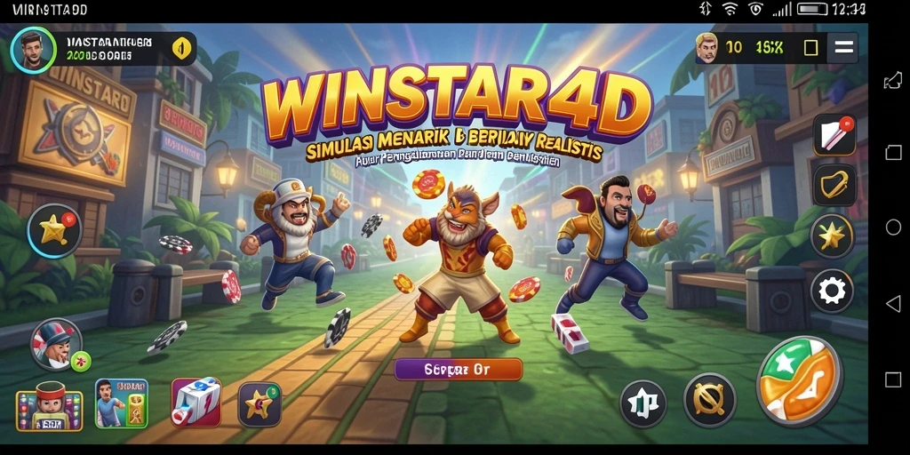 Tangkapan layar gameplay <strong>WINSTAR4D</strong> yang menunjukkan interaksi karakter dalam simulasi.
